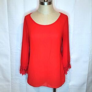 Miami 3/4 Sleeve Red Flowy Top Size Small